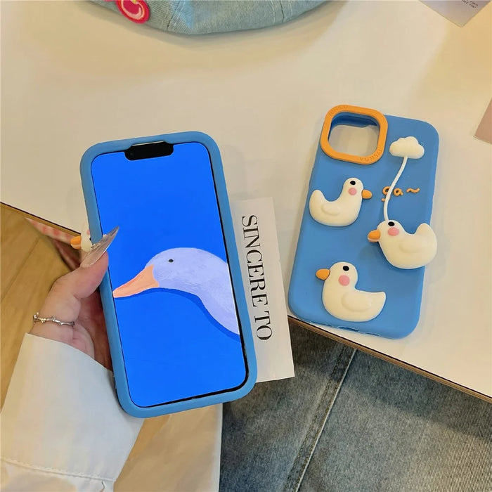 For iPhone 15 Silicone Case Cute Cloud Swing Duck Design Shockproof Phone Back Cover - 3