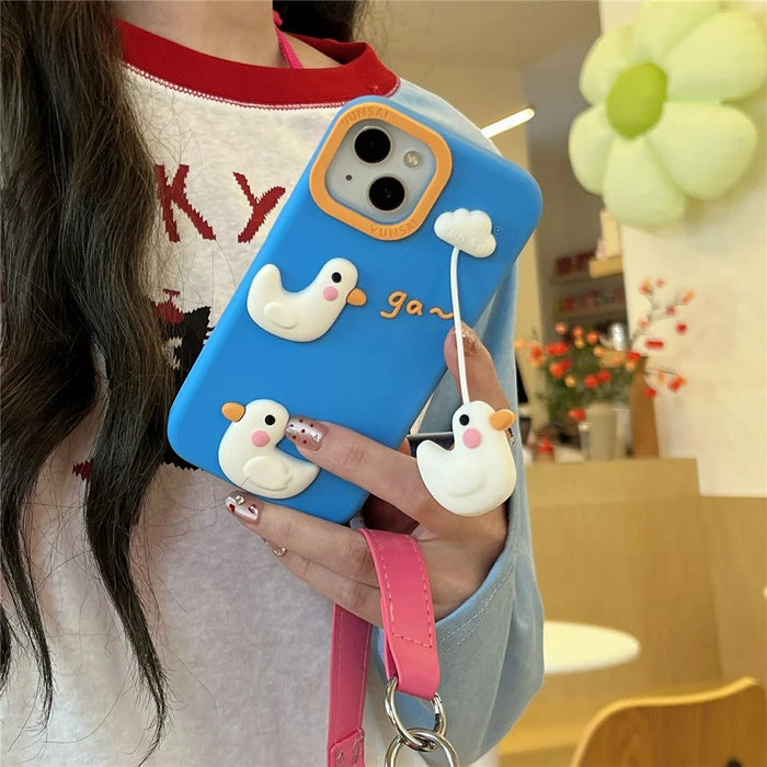 For iPhone 15 Silicone Case Cute Cloud Swing Duck Design Shockproof Phone Back Cover - 4