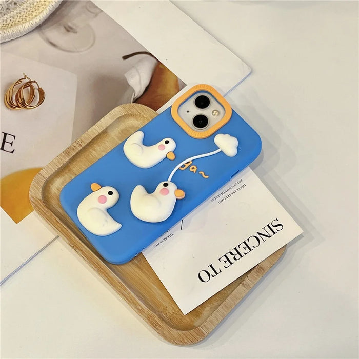 For iPhone 15 Silicone Case Cute Cloud Swing Duck Design Shockproof Phone Back Cover - 6