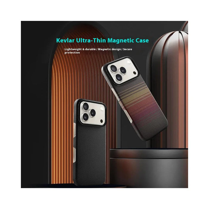 COTECI For iPhone 17 Pro Max Magnetic Case with Lens Kickstand Aramid Fiber Slim PC Back Cover Compatible with MagSafe - Black - 6