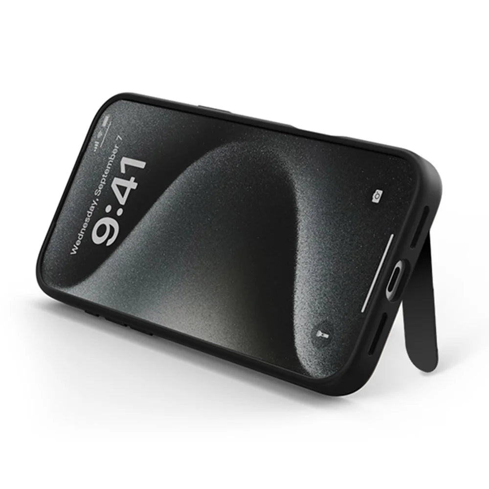 COTECI For iPhone 17 Phone Case Compatible with MagSafe PC+TPU Back Cover with Hidden Kickstand - Matte Black - 2