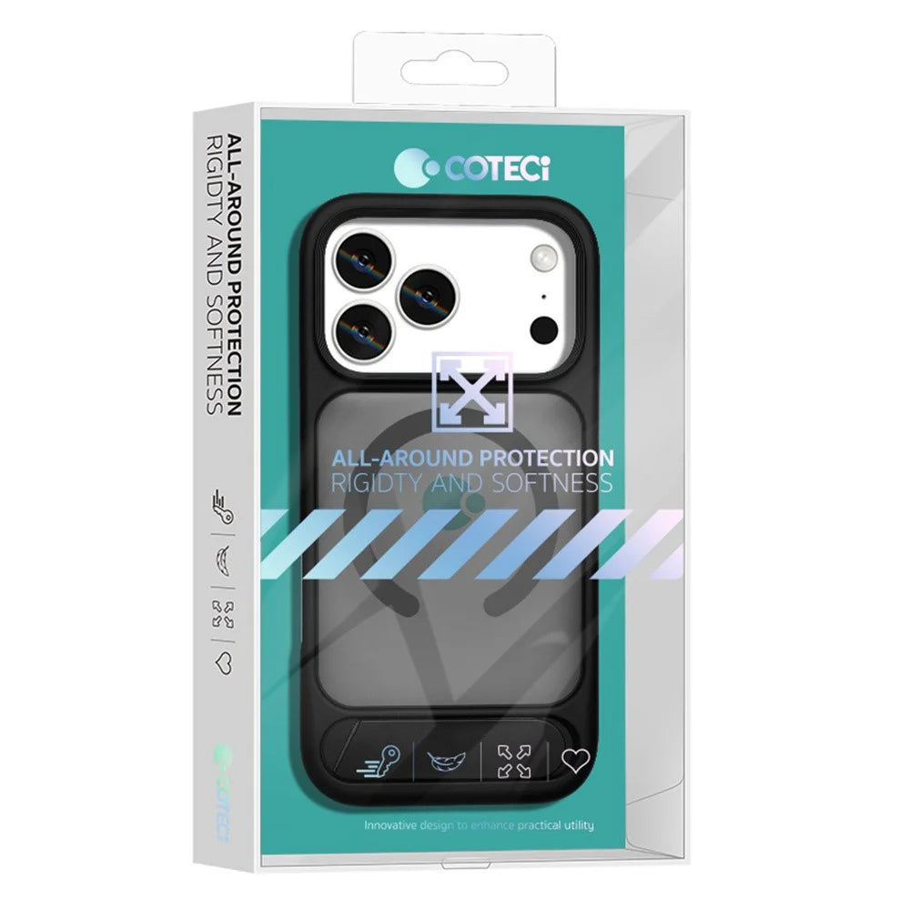 COTECI For iPhone 17 Phone Case Compatible with MagSafe PC+TPU Back Cover with Hidden Kickstand - Matte Black - 3
