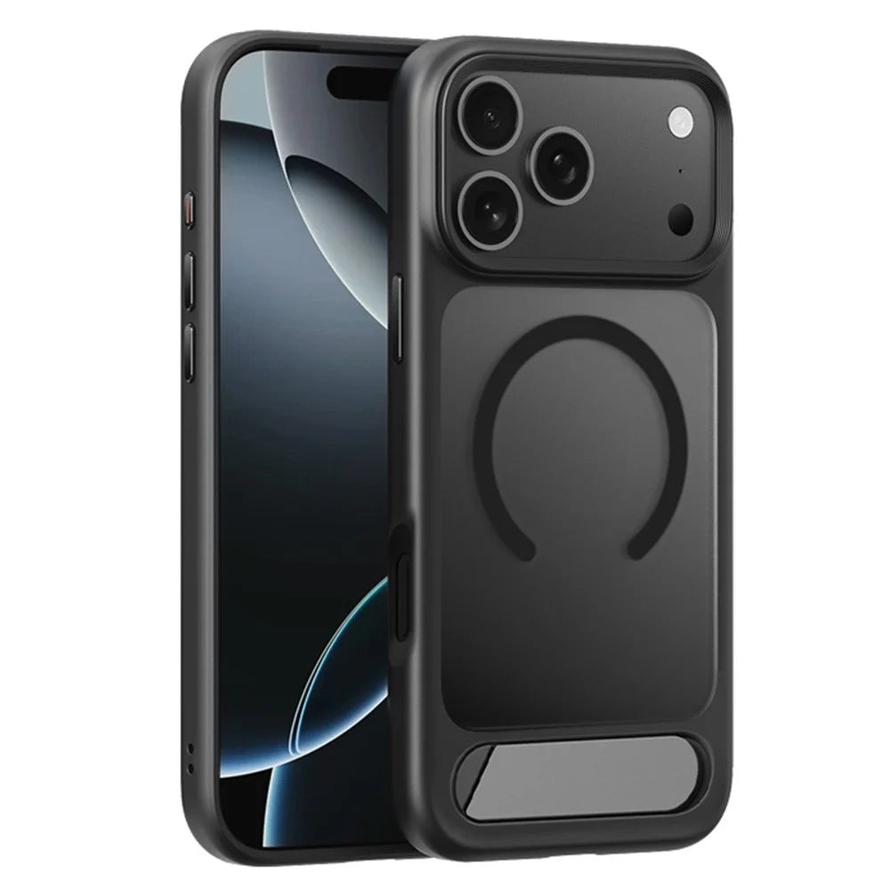 COTECI For iPhone 17 Pro Max Phone Case Compatible with MagSafe PC+TPU Back Cover with Hidden Kickstand - Matte Black - 1