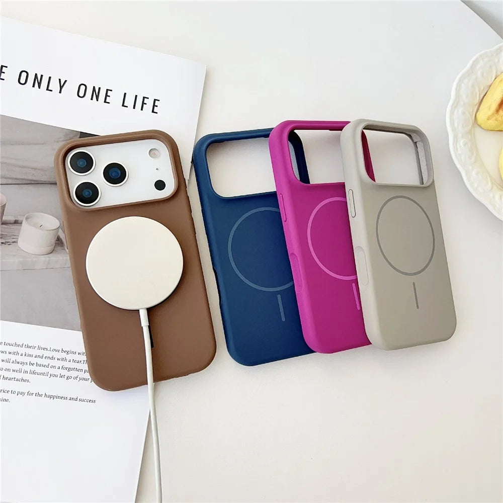 For iPhone 17 Pro Max Case Compatible with MagSafe Liquid Silicone Anti-Drop Phone Cover - Dark Rose - 3