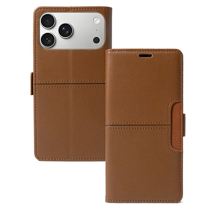 For iPhone 18 Pro / 17 Pro Case Wallet Stand Magnetic Closure Flip Leather Phone Cover - Brown - 1