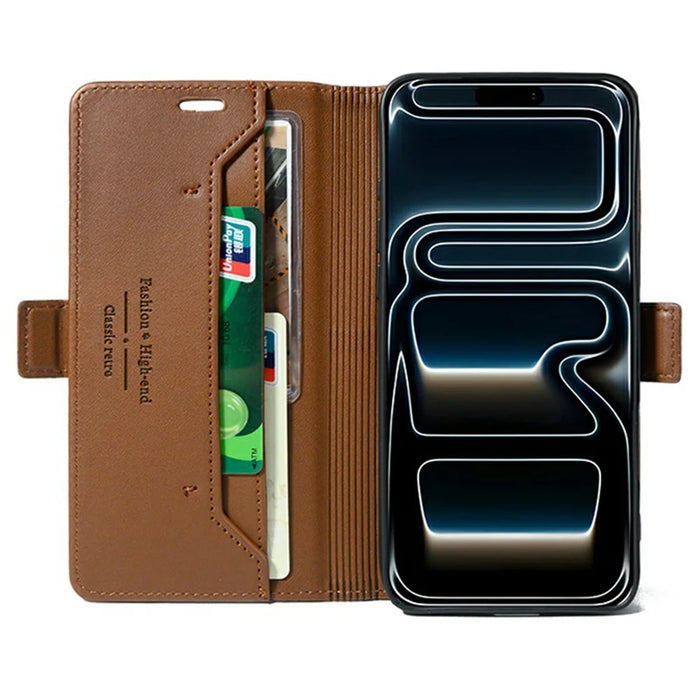For iPhone 18 Pro / 17 Pro Case Wallet Stand Magnetic Closure Flip Leather Phone Cover - Brown - 2