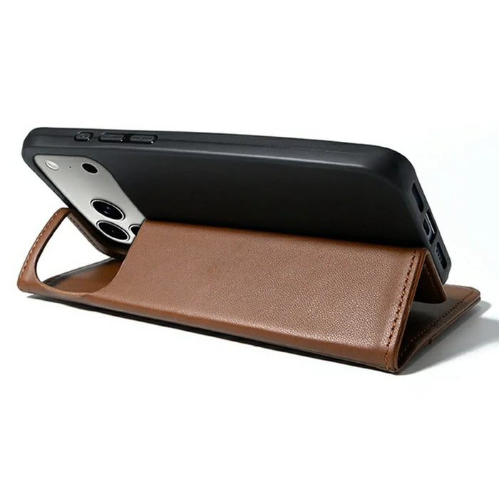 For iPhone 18 Pro / 17 Pro Case Wallet Stand Magnetic Closure Flip Leather Phone Cover - Brown - 5