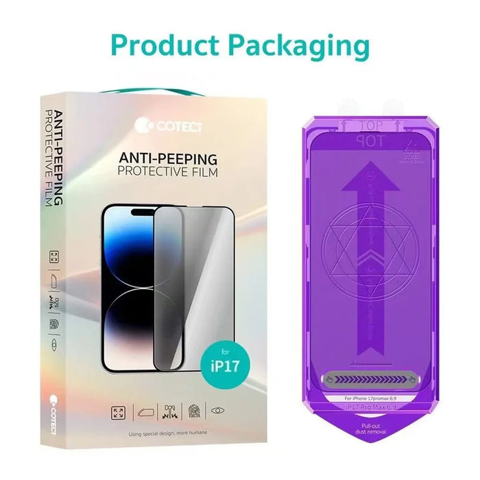 COTECI For iPhone 17 Pro Screen Protector Anti Spy Tempered Glass Film with PC Dust Removal Tool - 7