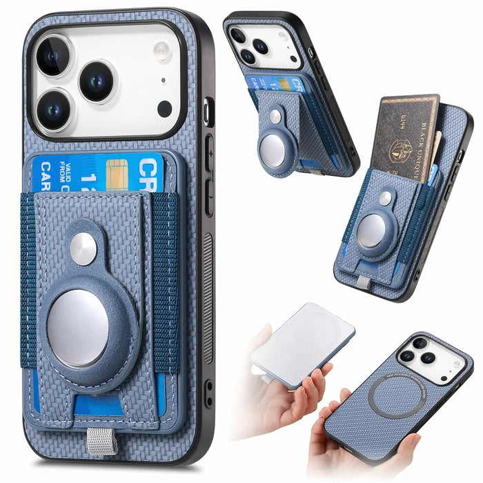 For iPhone 17 Pro Detachable Case Compatible with MagSafe with AirTag Holder Card Holder Kickstand - Blue - 1