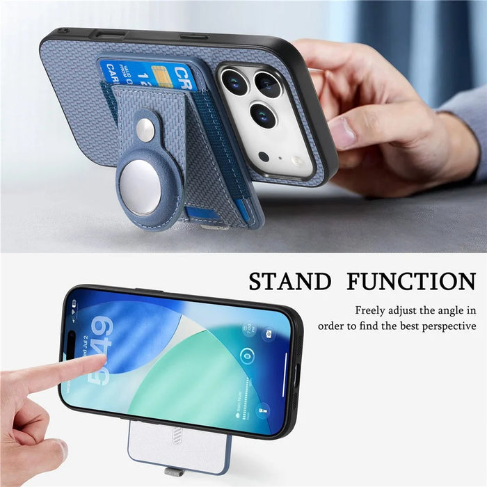 For iPhone 17 Pro Detachable Case Compatible with MagSafe with AirTag Holder Card Holder Kickstand - Blue - 4
