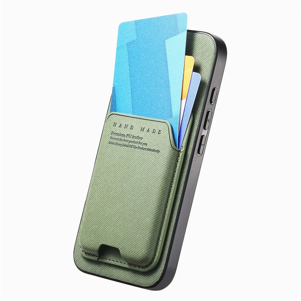 For iPhone 17 Pro Case Cloth Texture Leather + PC + TPU Phone Cover with Card Holder Kickstand - Green - 4