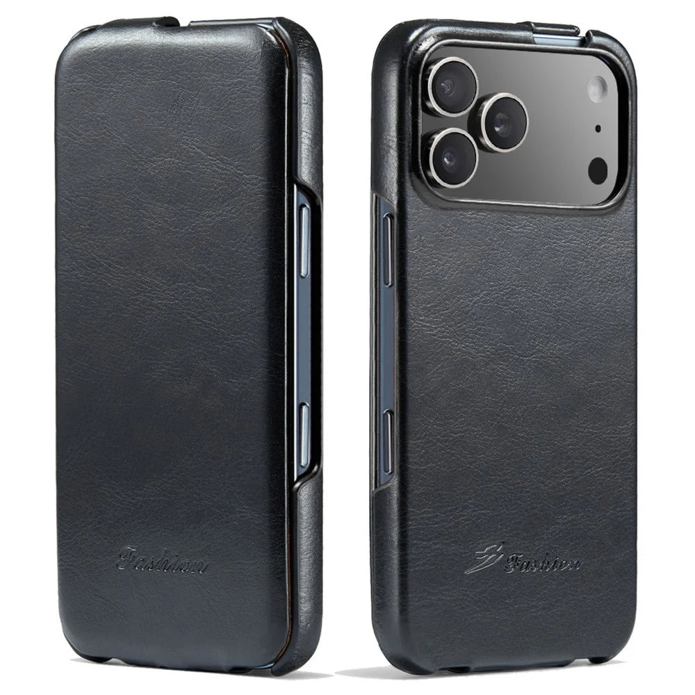 For iPhone 17 Pro Case Vertical Flip PU Leather + PC Phone Cover - Black - 1