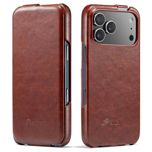 For iPhone 17 Pro Max Case Vertical Flip PU Leather + PC Phone Cover - Brown - 1