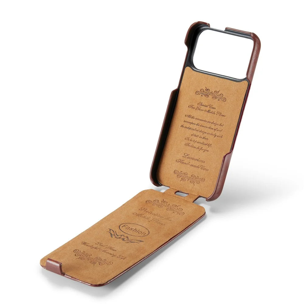 For iPhone 17 Pro Max Case Vertical Flip PU Leather + PC Phone Cover - Brown - 2