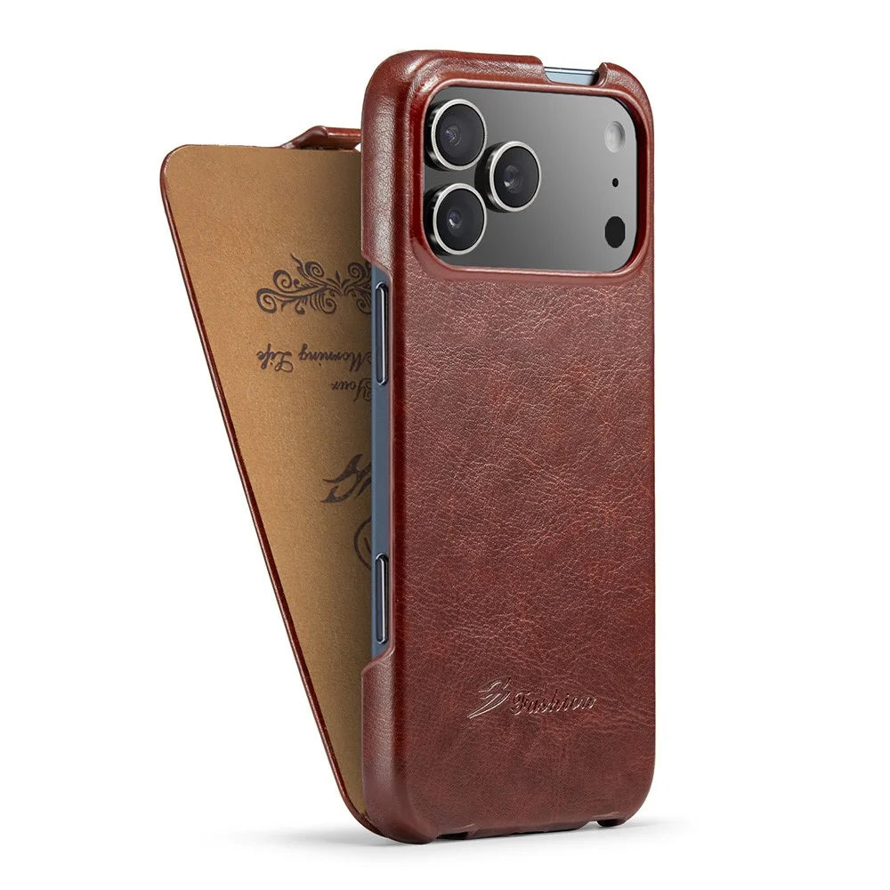 For iPhone 17 Pro Max Case Vertical Flip PU Leather + PC Phone Cover - Brown - 3