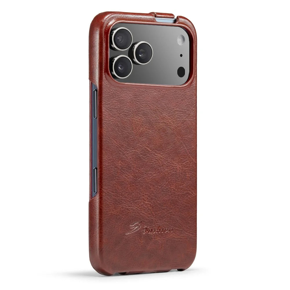 For iPhone 17 Pro Max Case Vertical Flip PU Leather + PC Phone Cover - Brown - 5