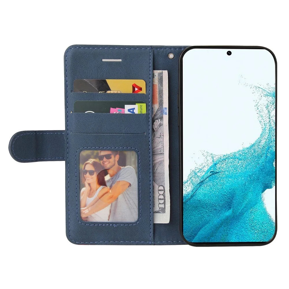 For Samsung Galaxy S23 Leather Case Wallet Stand Color Splicing Phone Cover - Blue - 2