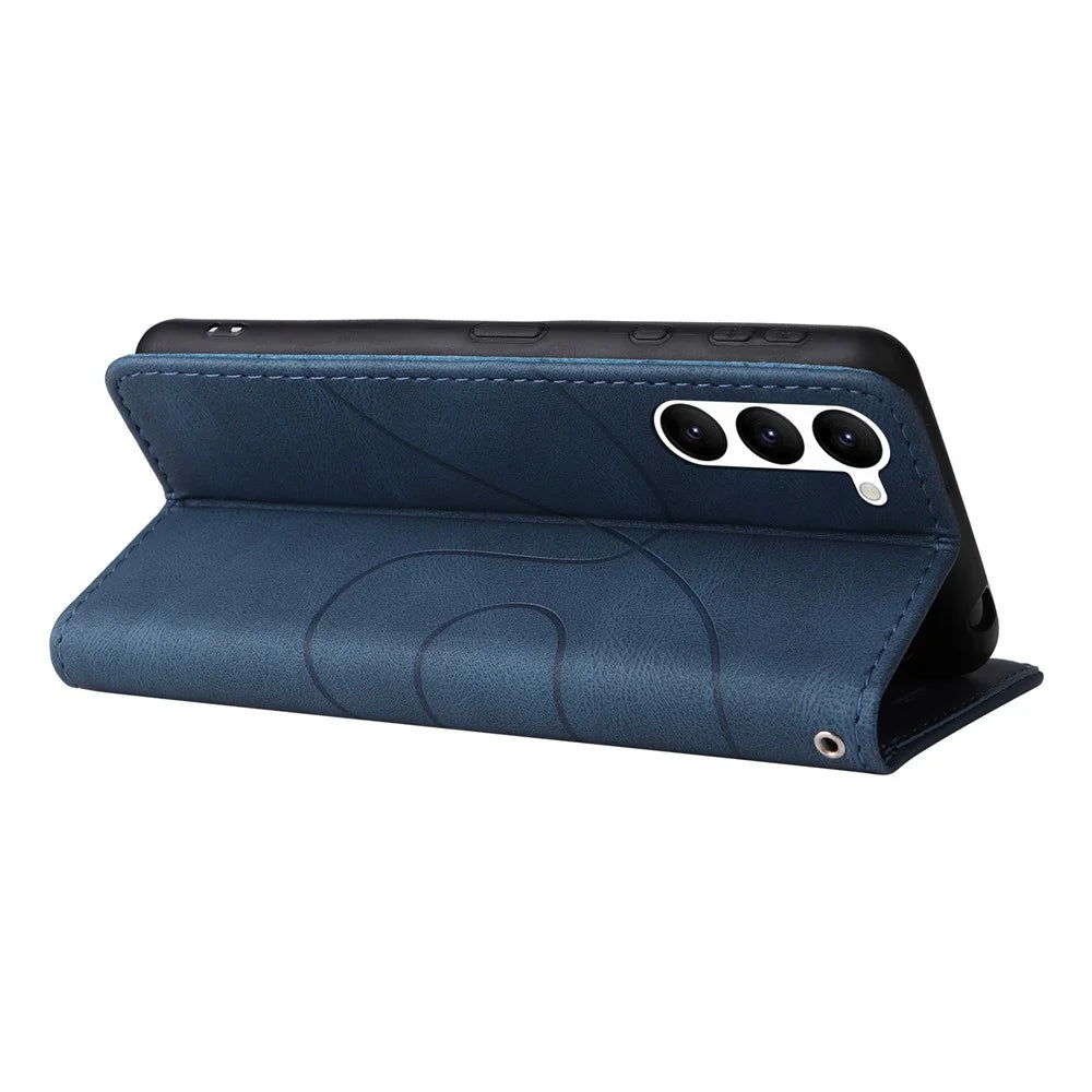 For Samsung Galaxy S23 Leather Case Wallet Stand Color Splicing Phone Cover - Blue - 4