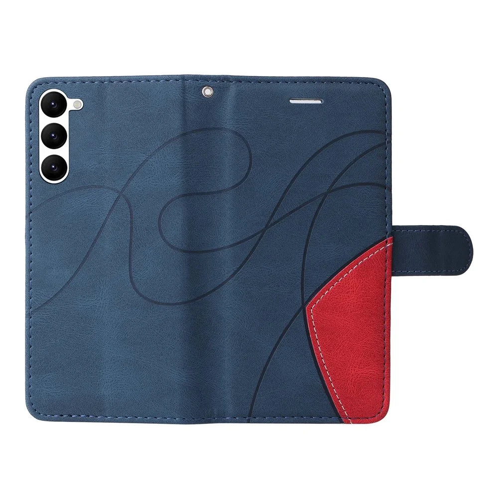 For Samsung Galaxy S23 Leather Case Wallet Stand Color Splicing Phone Cover - Blue - 5