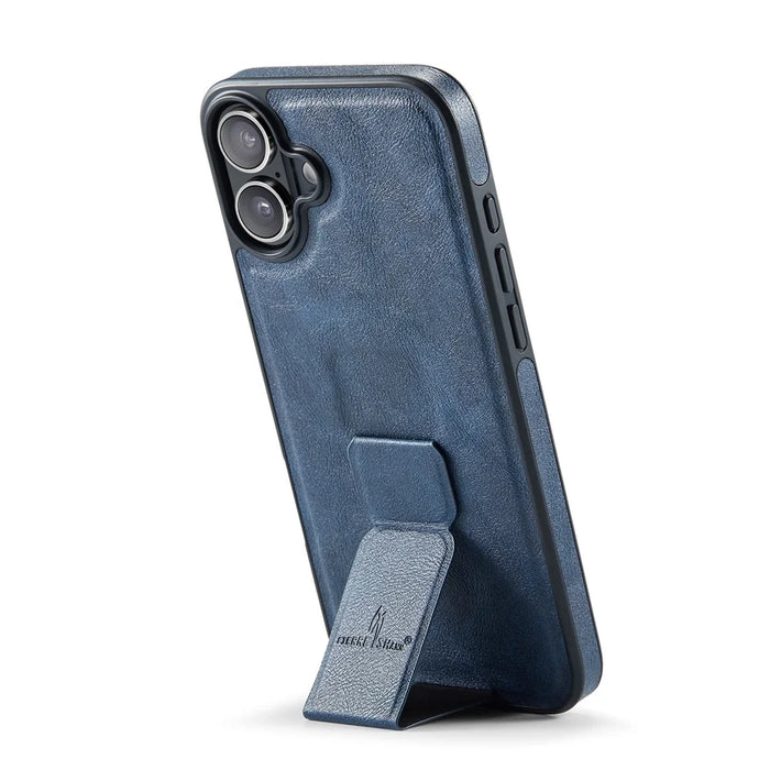 FIERRE SHANN For iPhone 17 Case Kickstand Leather Slim Back Cover - Blue - 2