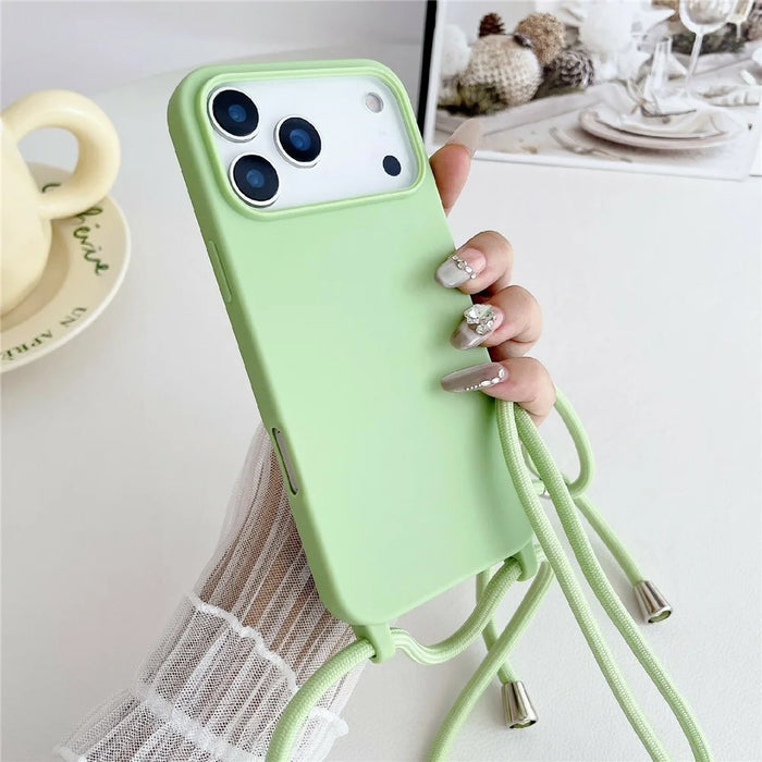 For iPhone 18 Pro / 17 Pro Case Liquid Silicone Protective Phone Cover with Crossbody Lanyard - Light Green - 2