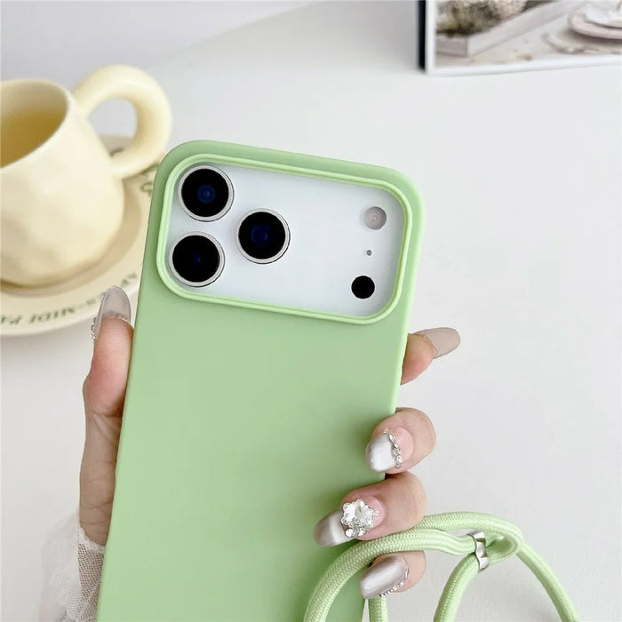 For iPhone 18 Pro / 17 Pro Case Liquid Silicone Protective Phone Cover with Crossbody Lanyard - Light Green - 3