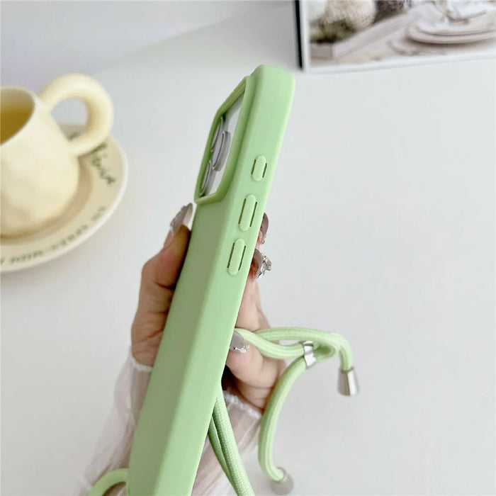 For iPhone 18 Pro / 17 Pro Case Liquid Silicone Protective Phone Cover with Crossbody Lanyard - Light Green - 4