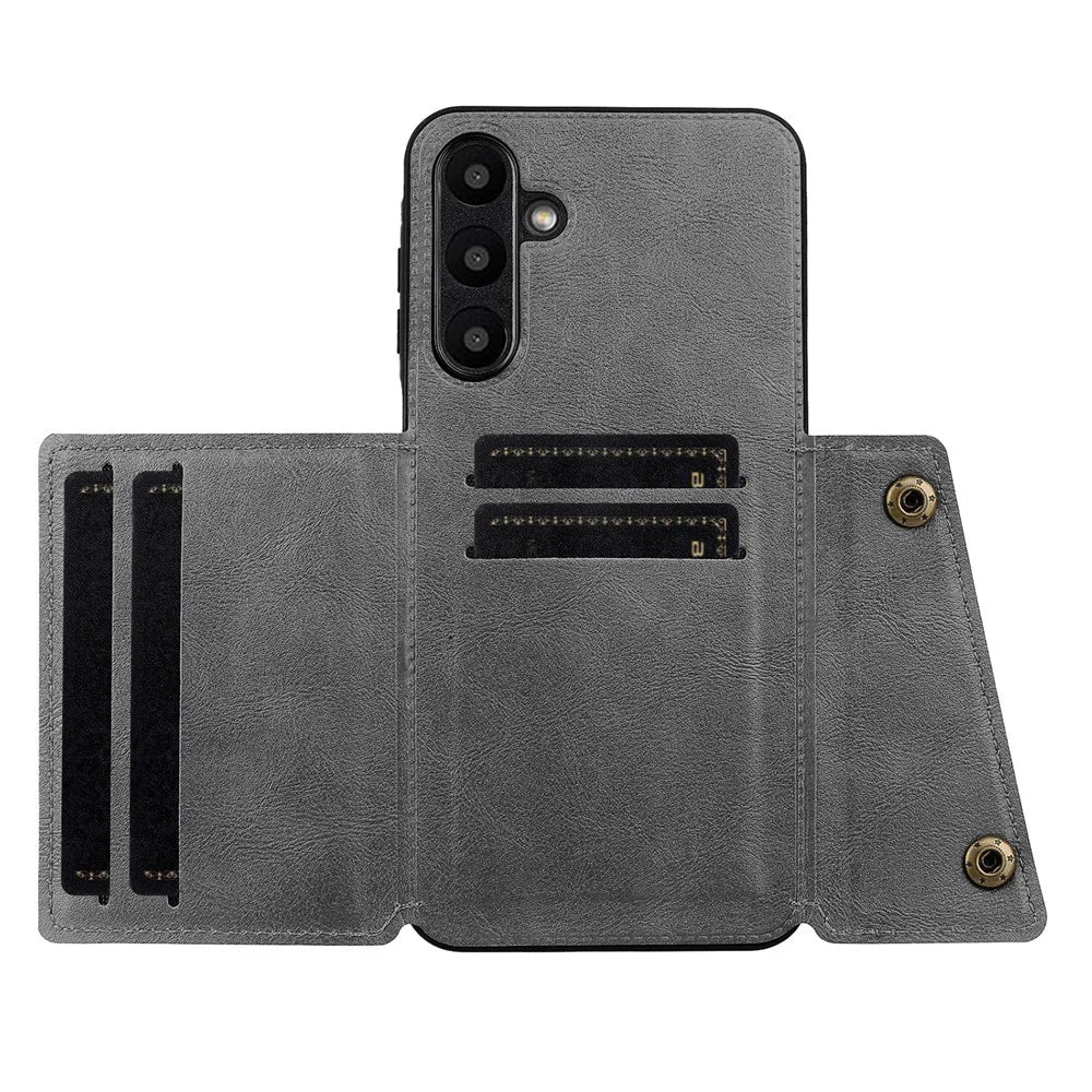 For Samsung Galaxy A18 5G / A18 4G / A17 5G / A17 4G Case with Card Slots Kickstand Leather + TPU Phone Cover - Grey - 2