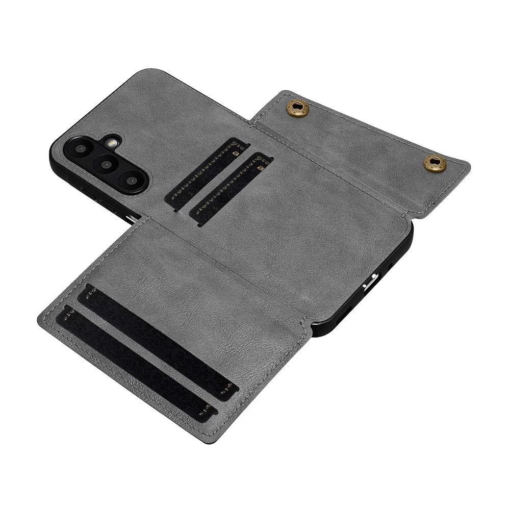 For Samsung Galaxy A18 5G / A18 4G / A17 5G / A17 4G Case with Card Slots Kickstand Leather + TPU Phone Cover - Grey - 4