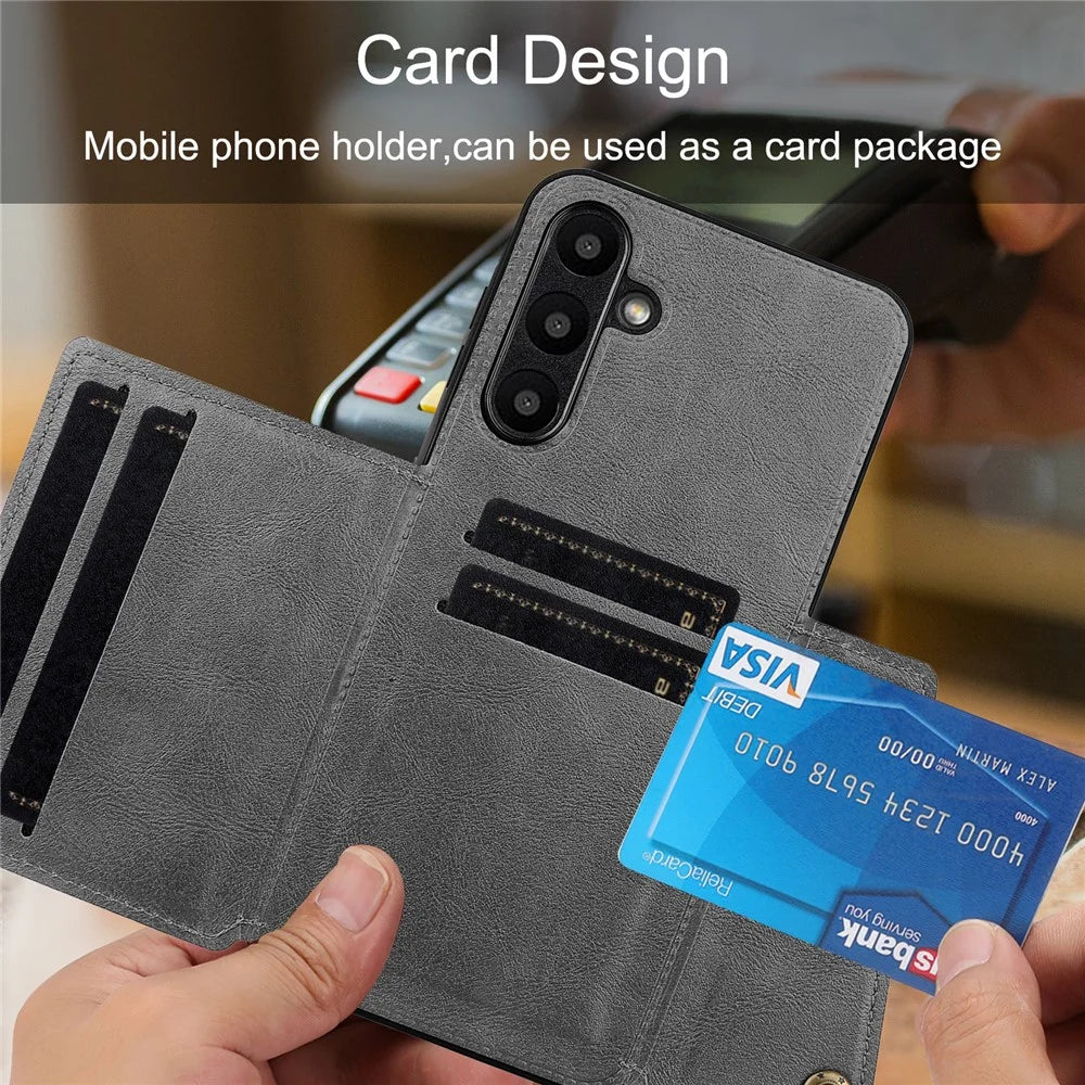 For Samsung Galaxy A18 5G / A18 4G / A17 5G / A17 4G Case with Card Slots Kickstand Leather + TPU Phone Cover - Grey - 7
