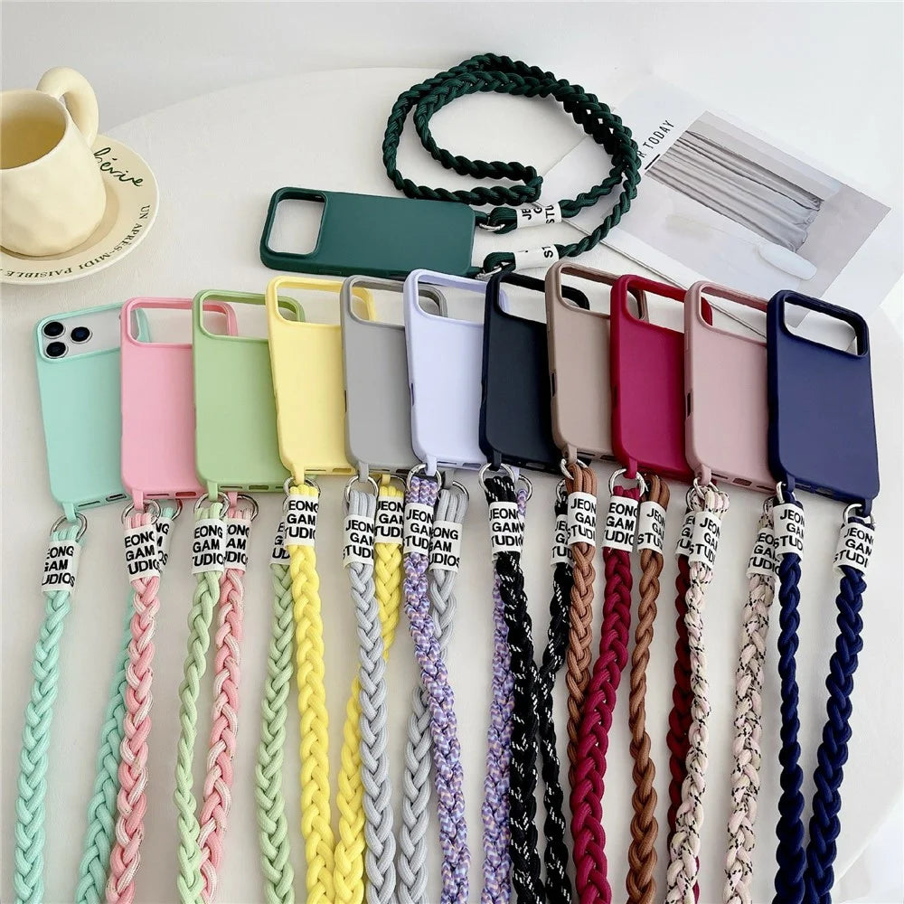 For iPhone 17 Pro Case TPU Phone Back Cover with Woven Crossbody Lanyard - Black - 7