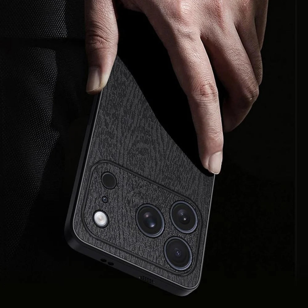For iPhone 17 Pro Case Wood Texture PU Leather Coated PC TPU Phone Cover - Black - 3