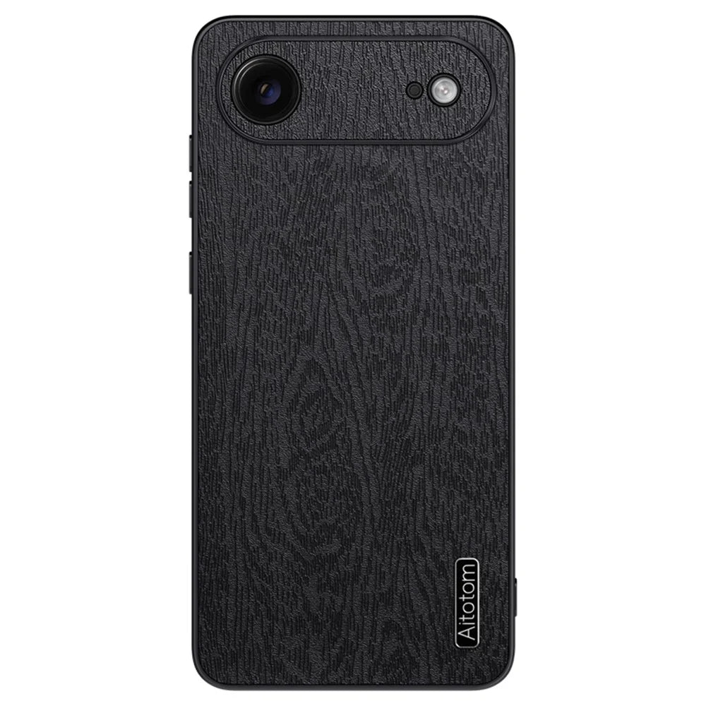 For iPhone Air Case Wood Texture PU Leather Coated PC TPU Phone Cover - Black - 1