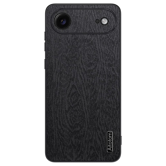 For iPhone Air Case Wood Texture PU Leather Coated PC TPU Phone Cover - Black - 1