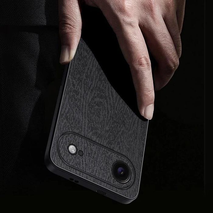 For iPhone Air Case Wood Texture PU Leather Coated PC TPU Phone Cover - Black - 3