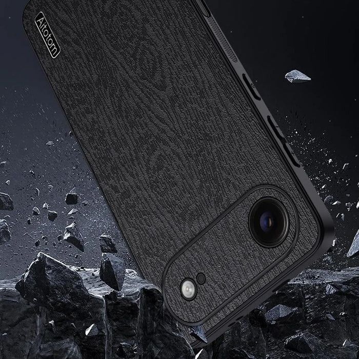For iPhone Air Case Wood Texture PU Leather Coated PC TPU Phone Cover - Black - 4