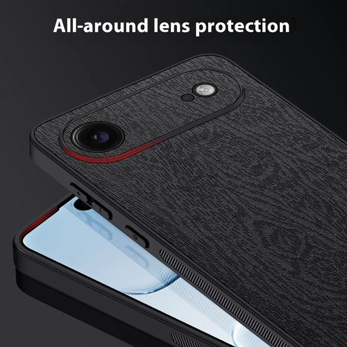 For iPhone Air Case Wood Texture PU Leather Coated PC TPU Phone Cover - Black - 7