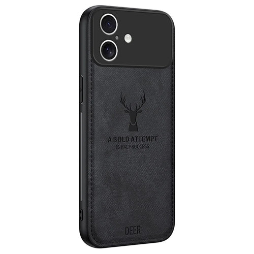 For iPhone 17 Case Deer Pattern Cloth Texture PU + PC + TPU Phone Cover - Black - 1