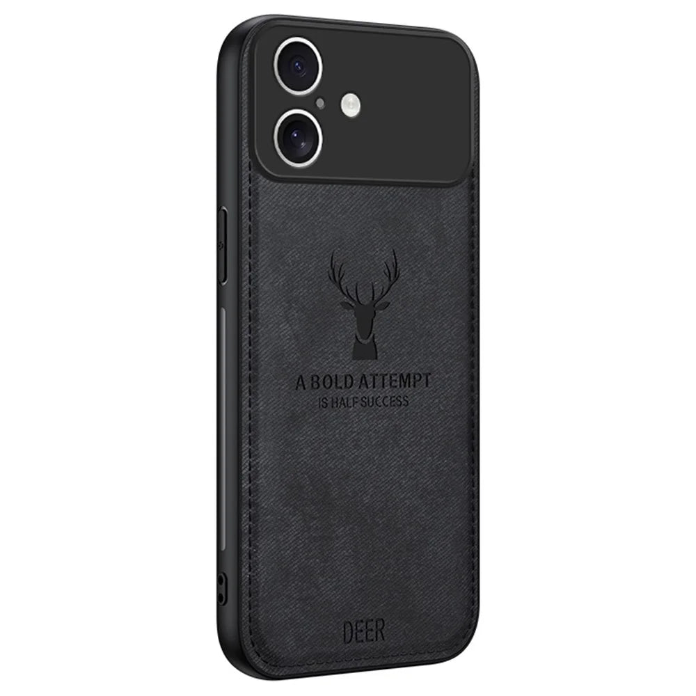 For iPhone 17 Case Deer Pattern Cloth Texture PU + PC + TPU Phone Cover - Black - 1