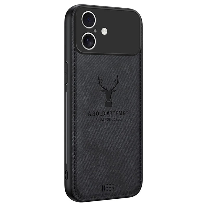 For iPhone 17 Case Deer Pattern Cloth Texture PU + PC + TPU Phone Cover - Black - 1