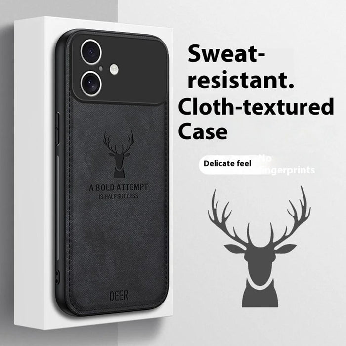 For iPhone 17 Case Deer Pattern Cloth Texture PU + PC + TPU Phone Cover - Black - 3