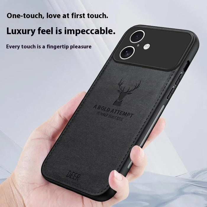 For iPhone 17 Case Deer Pattern Cloth Texture PU + PC + TPU Phone Cover - Black - 4
