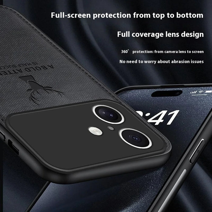 For iPhone 17 Case Deer Pattern Cloth Texture PU + PC + TPU Phone Cover - Black - 5