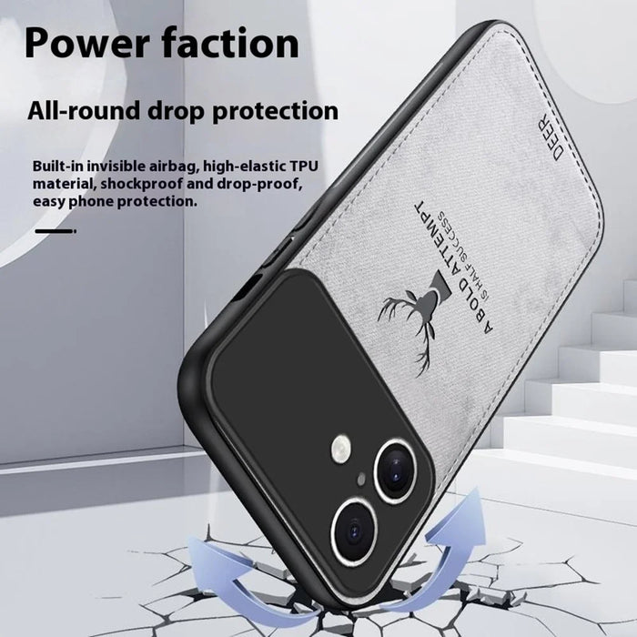 For iPhone 17 Case Deer Pattern Cloth Texture PU + PC + TPU Phone Cover - Black - 6