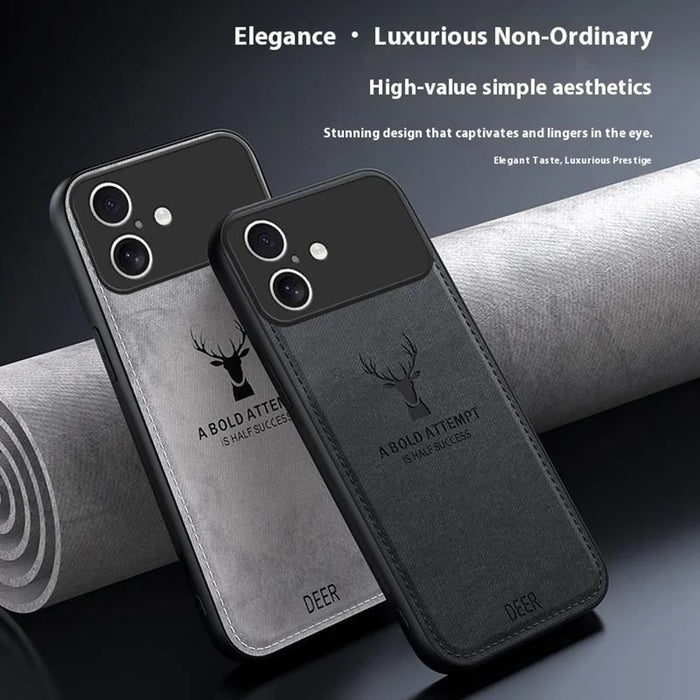 For iPhone 17 Case Deer Pattern Cloth Texture PU + PC + TPU Phone Cover - Black - 7