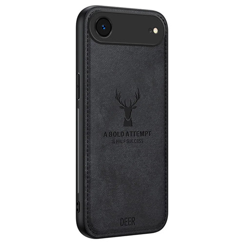 For iPhone Air Case Deer Pattern Cloth Texture PU + PC + TPU Phone Cover - Black - 1