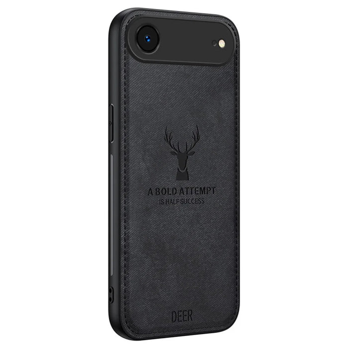 For iPhone Air Case Deer Pattern Cloth Texture PU + PC + TPU Phone Cover - Black - 1