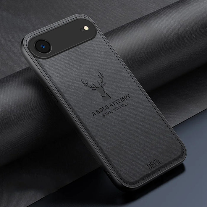 For iPhone Air Case Deer Pattern Cloth Texture PU + PC + TPU Phone Cover - Black - 2