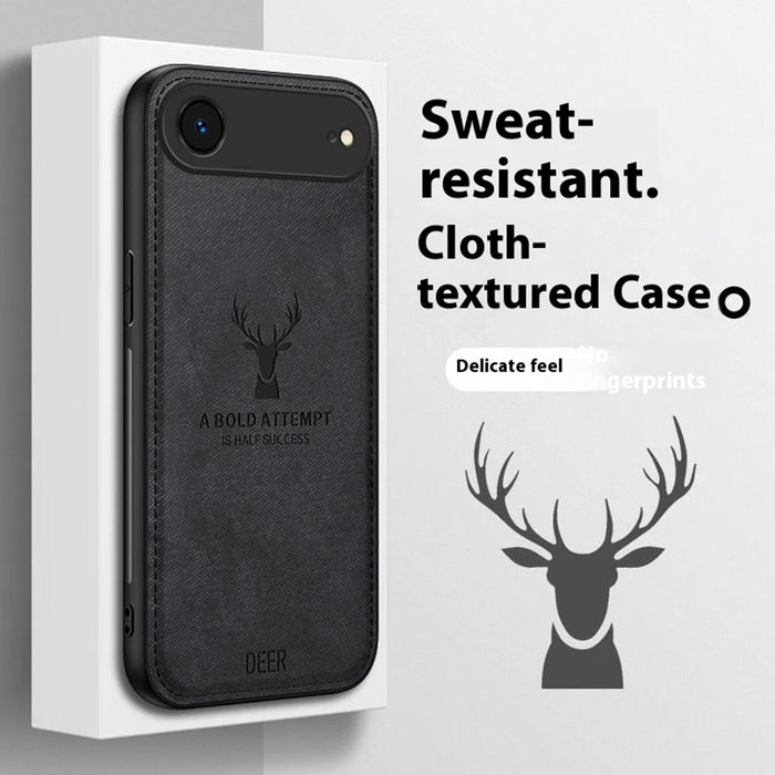 For iPhone Air Case Deer Pattern Cloth Texture PU + PC + TPU Phone Cover - Black - 3