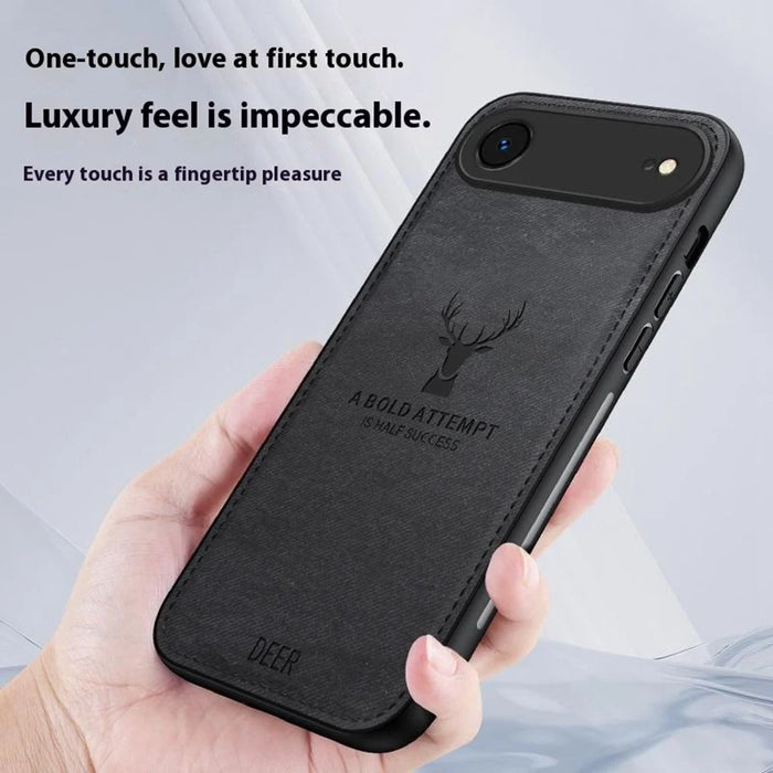 For iPhone Air Case Deer Pattern Cloth Texture PU + PC + TPU Phone Cover - Black - 4